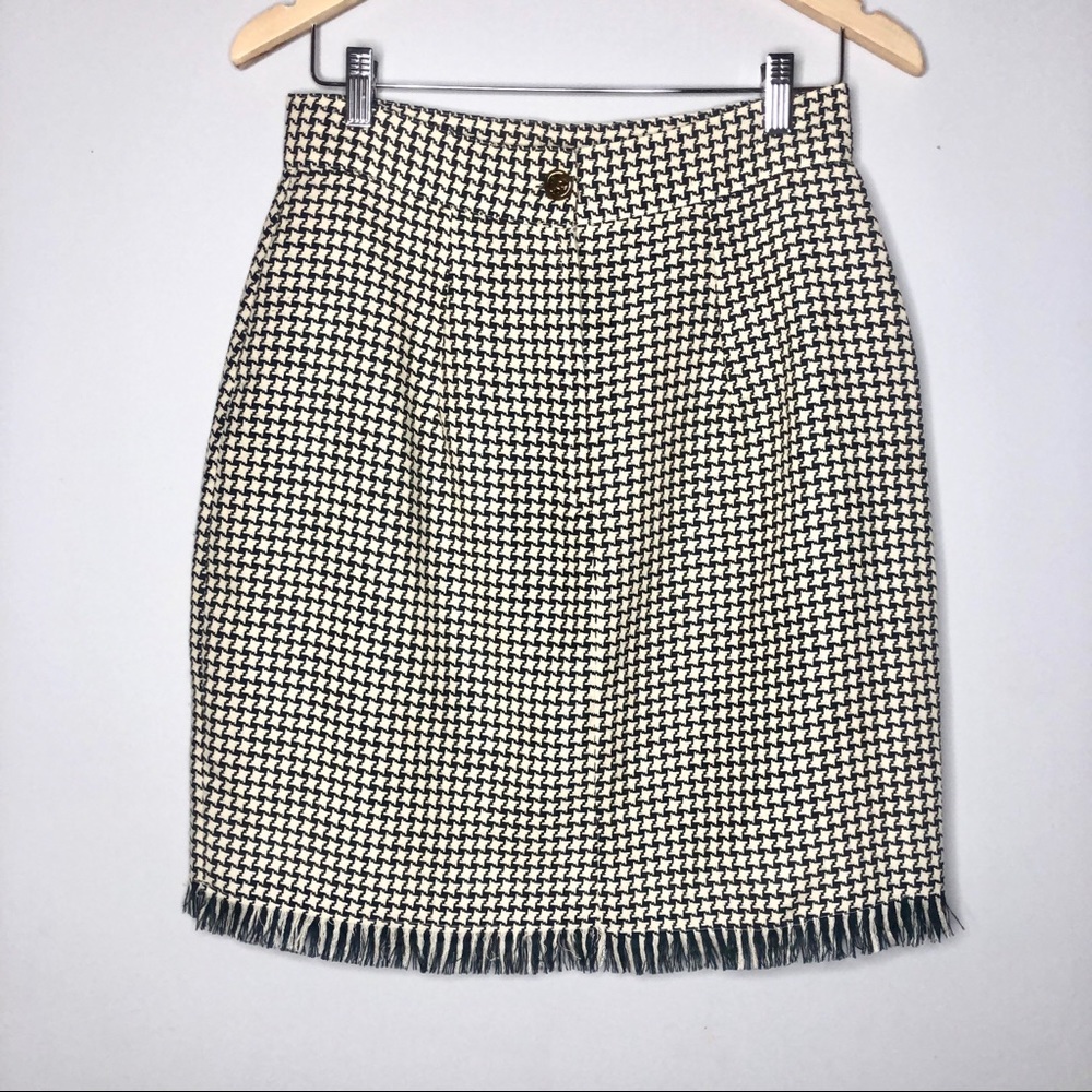 Vintage Houndstooth Tulip Style Fringe Skirt
